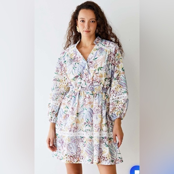 Avantlook Embroidered Eyelet Midi Dress Pastel Leaves - Picture 7 of 16